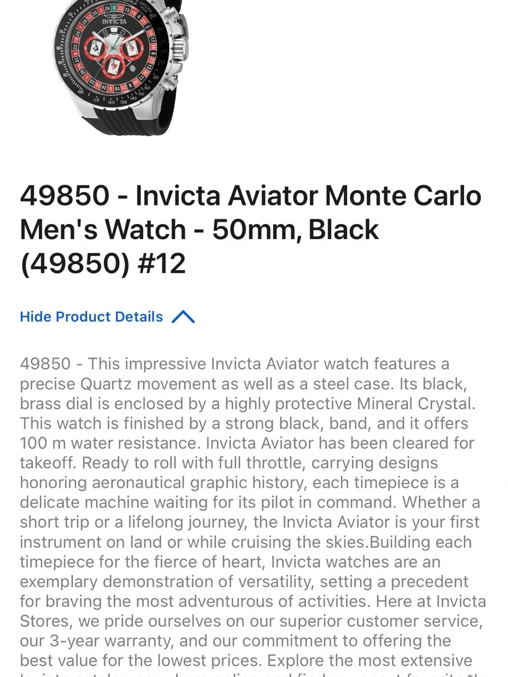 Invicta Men's Aviator Monte Carlo 50mm